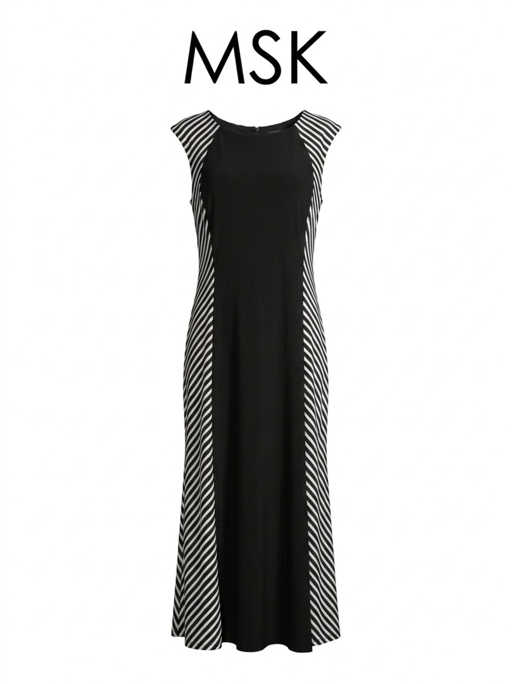 MSK Black & White Striped Panel Maxi Dress Size XL 0283
